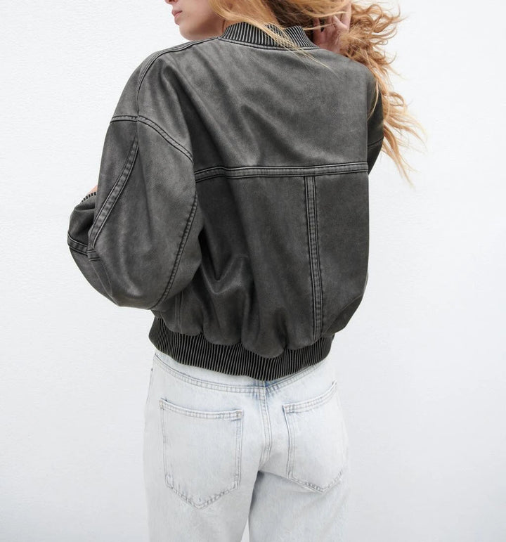 Eloisé | Vintage Leren Bomber Jas - XS - #Calora#
