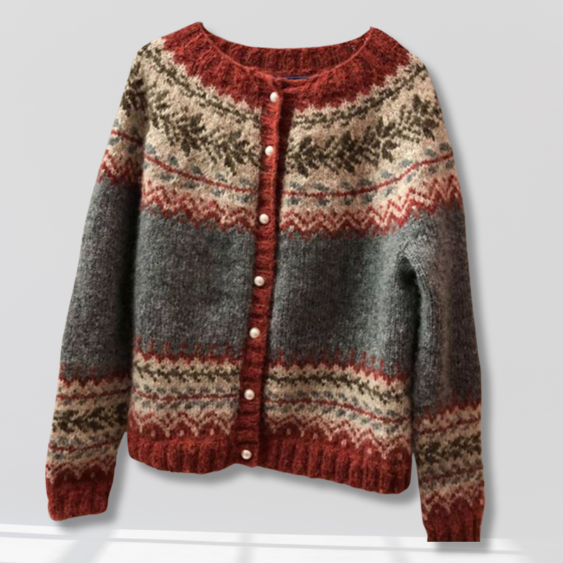 CALORA_ Etnische stijl jacquard enkelrijs gebreide trui