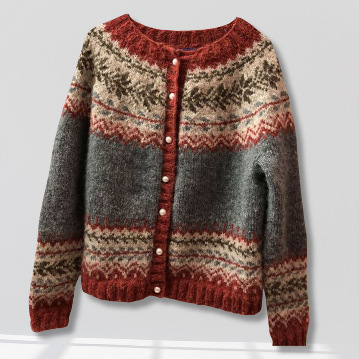 CALORA_ Etnische stijl jacquard enkelrijs gebreide trui