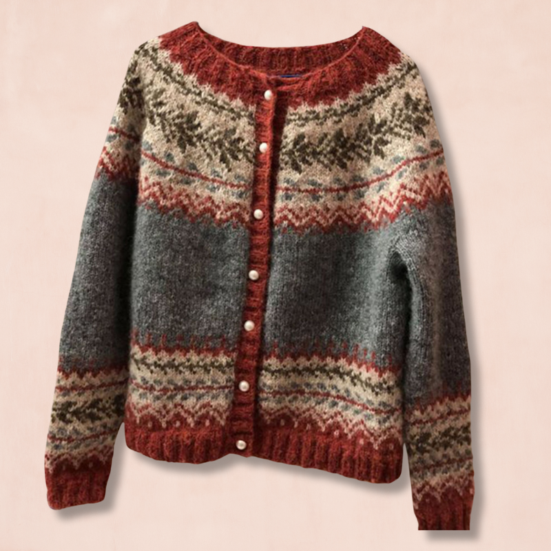 CALORA_ Etnische stijl jacquard enkelrijs gebreide trui