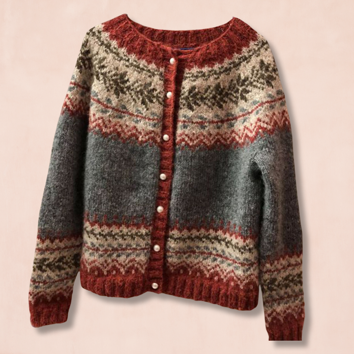 CALORA_ Etnische stijl jacquard enkelrijs gebreide trui