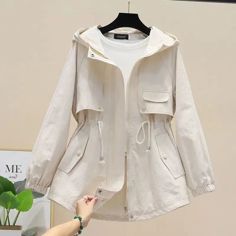 CALORA_ Dames Lente Herfst Trenchcoat met Capuchon en Trekkoord