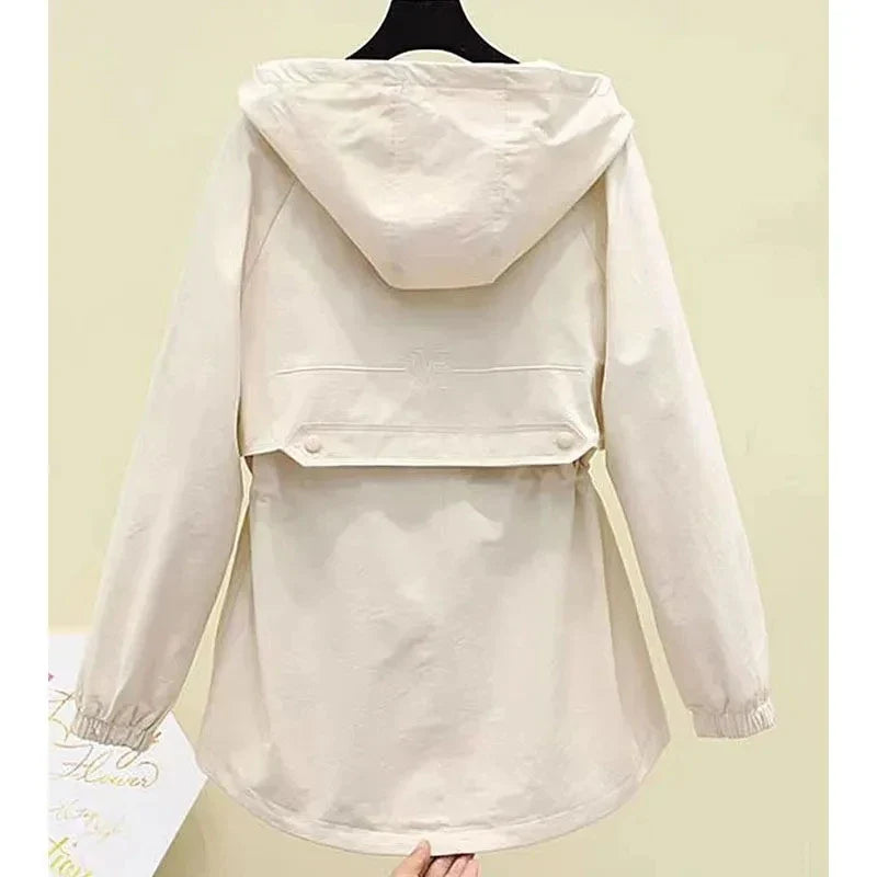 CALORA_ Dames Lente Herfst Trenchcoat met Capuchon en Trekkoord