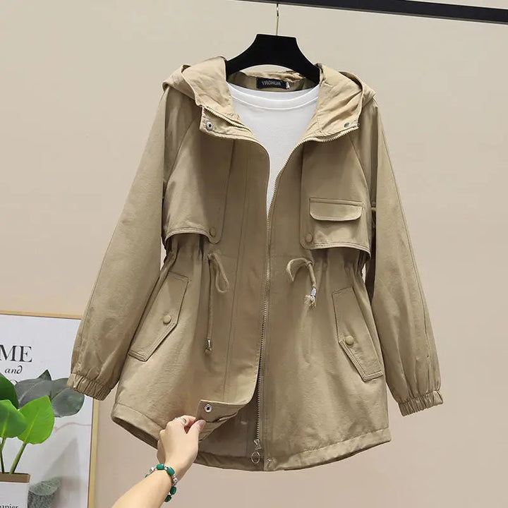 CALORA_ Dames Lente Herfst Trenchcoat met Capuchon en Trekkoord