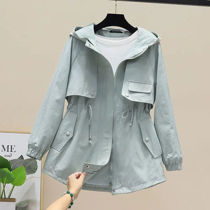 CALORA_ Dames Lente Herfst Trenchcoat met Capuchon en Trekkoord