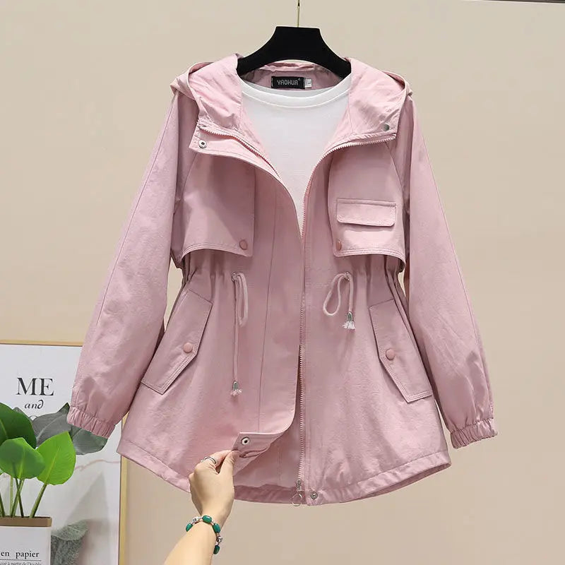 CALORA_ Dames Lente Herfst Trenchcoat met Capuchon en Trekkoord