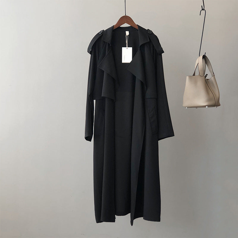 CALORA_ Lange Trenchcoat Voor Dames Met Reverskraag en Strak Design