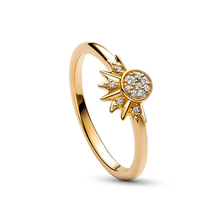 CALORA_ Funkelende Maan Zon Zilver Kristallen Ring voor Elegante Styling