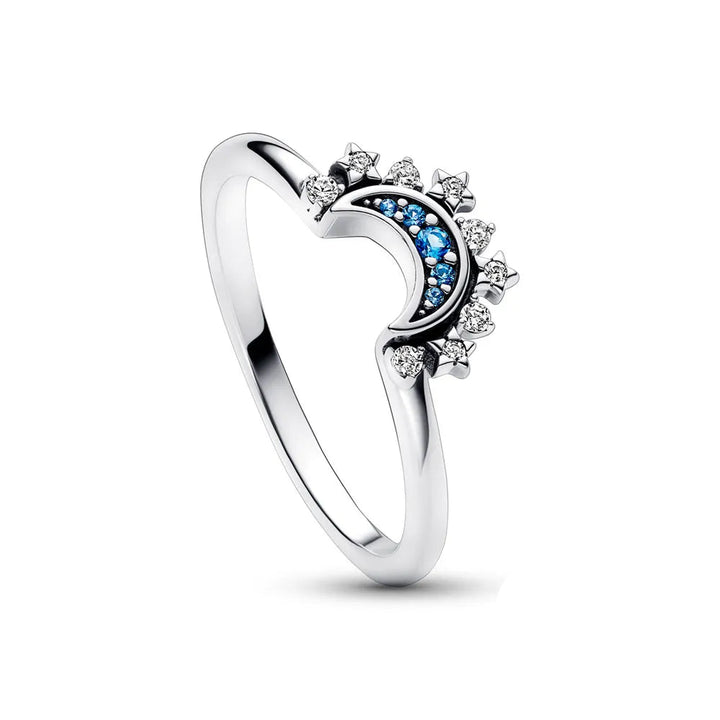 CALORA_ Funkelende Maan Zon Zilver Kristallen Ring voor Elegante Styling