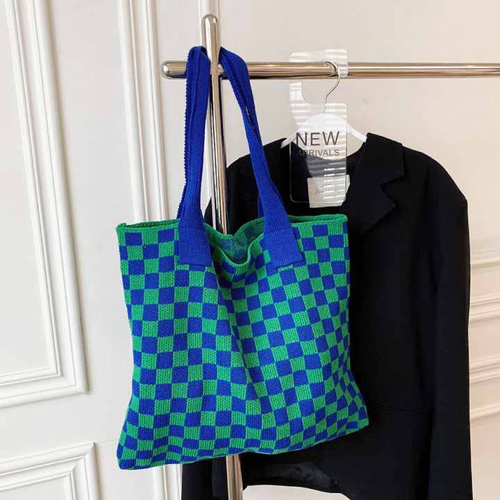 CALORA_ Geruite Gebreide Tote Bag Tas