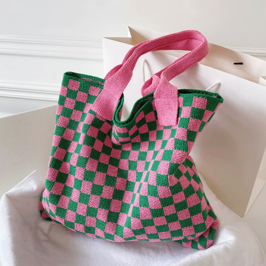 CALORA_ Geruite Gebreide Tote Bag Tas