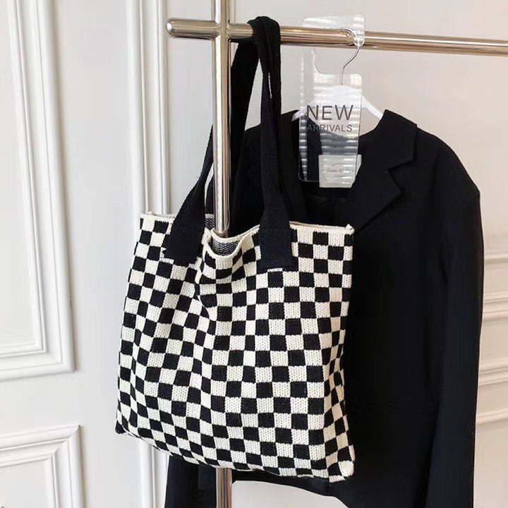 CALORA_ Geruite Gebreide Tote Bag Tas