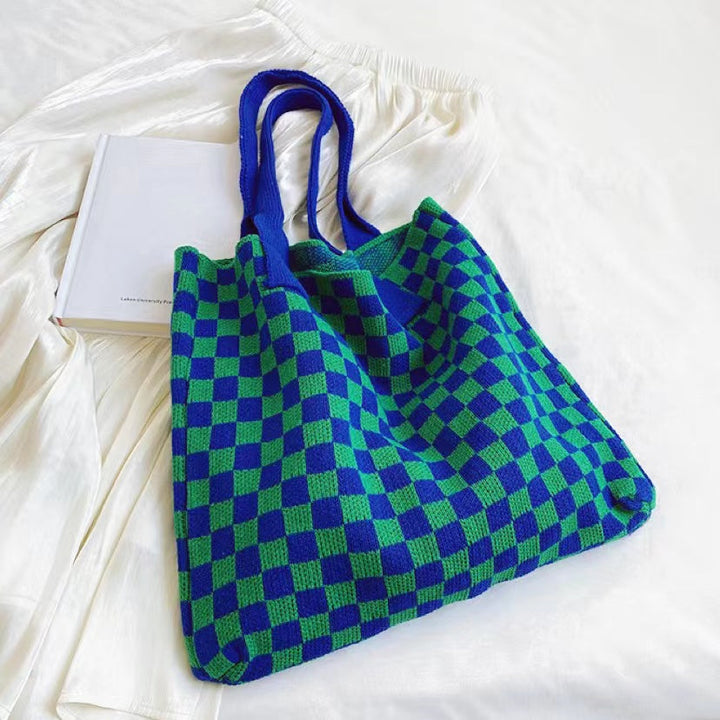 CALORA_ Geruite Gebreide Tote Bag Tas