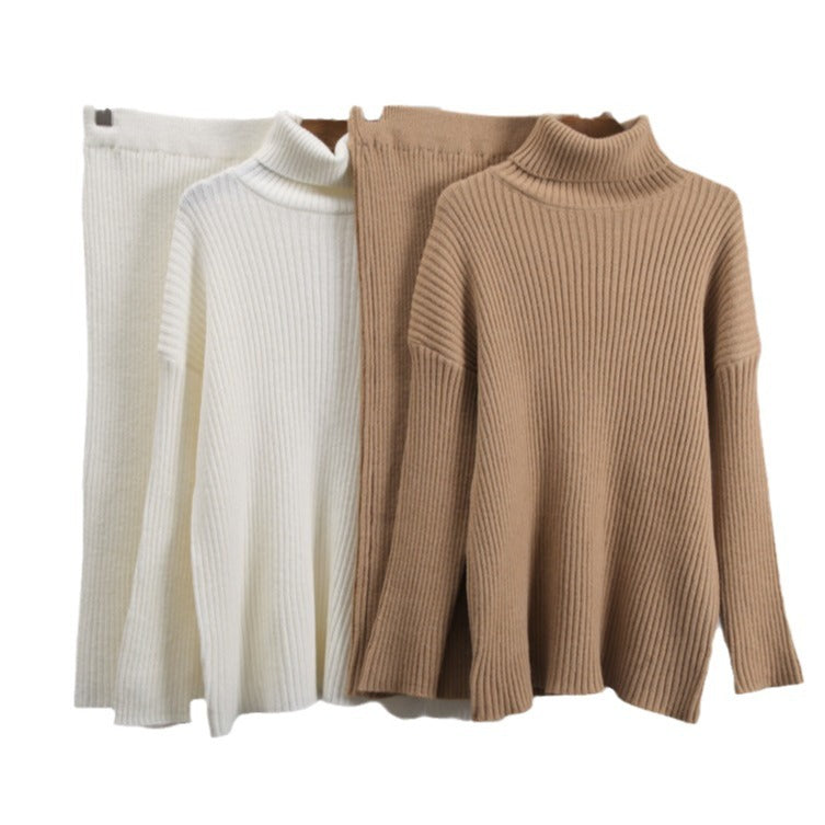 CALORA_ Gestreepte Midi Rok en Warme Coltrui Set voor Dames