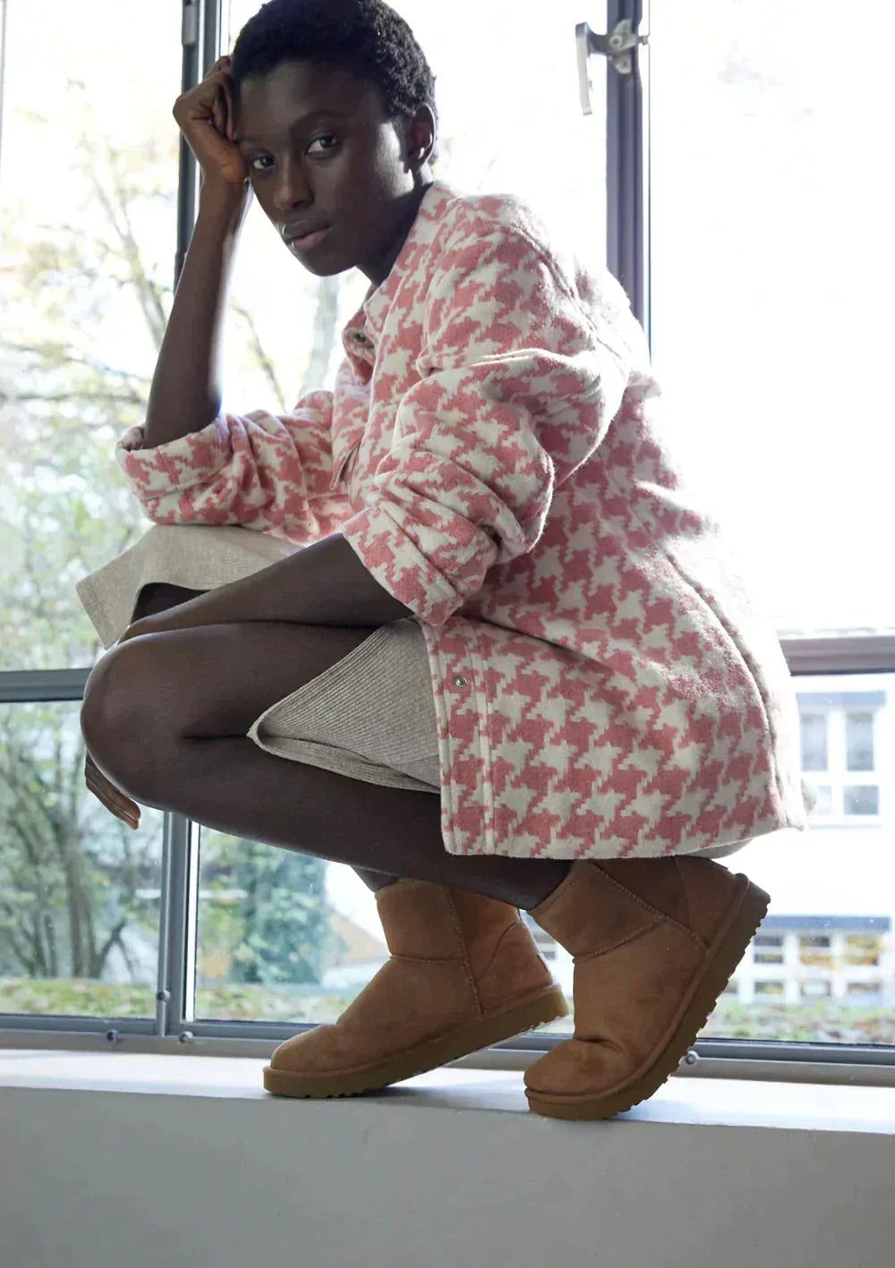 CALORA_ Gevoerde suede enkellaarsjes winter schoenen dames