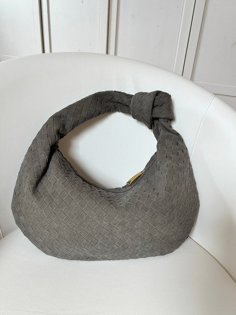 CALORA_ Geweven Suède Handtas Medium met Knoopdetail