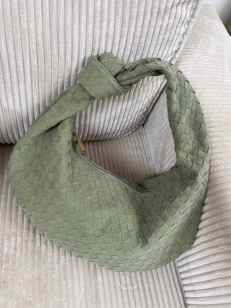 CALORA_ Geweven Suède Handtas Medium met Knoopdetail