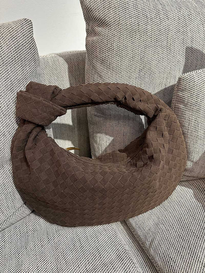 CALORA_ Geweven Suède Handtas Medium met Knoopdetail