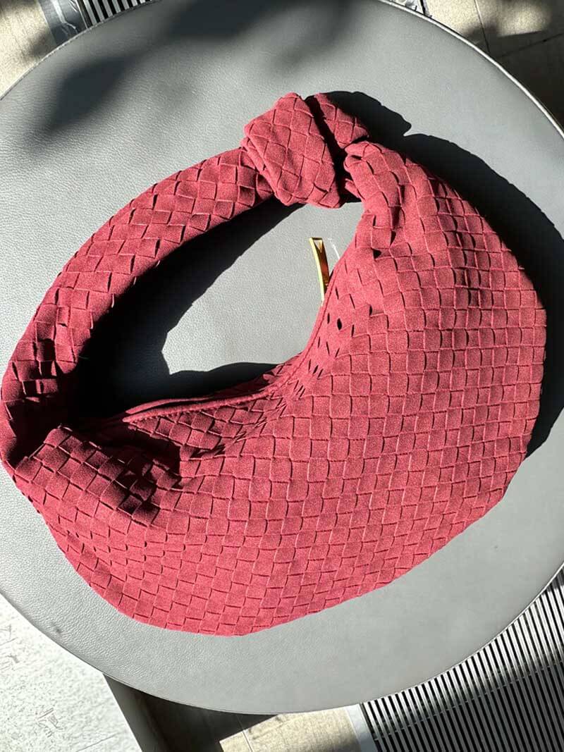CALORA_ Geweven Suède Handtas Medium met Knoopdetail