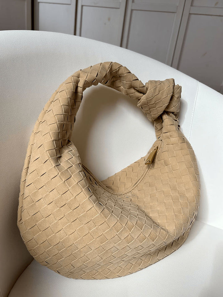 CALORA_ Geweven Suède Handtas Medium met Knoopdetail