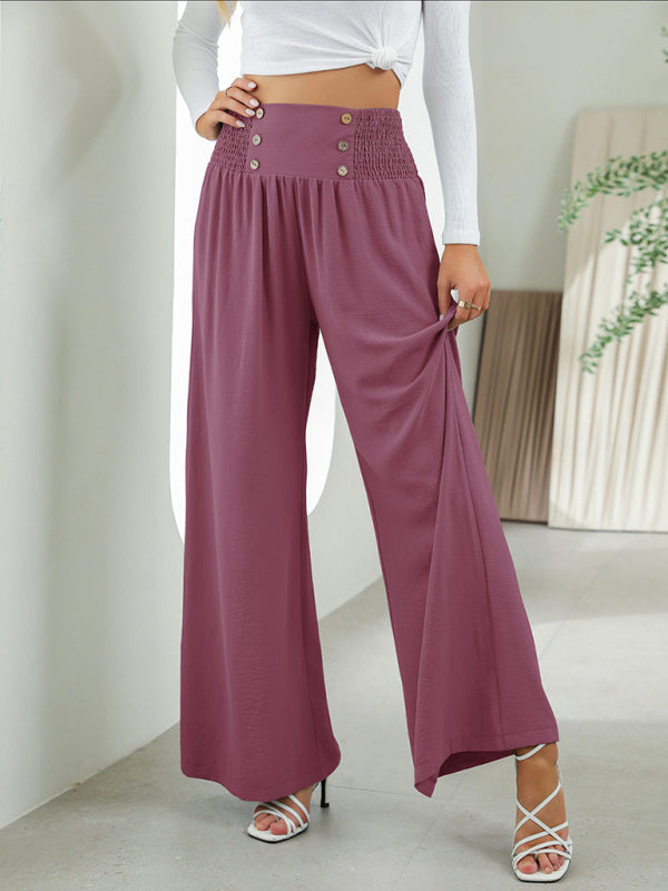 CALORA_ Geweven hoge taille wijde broek