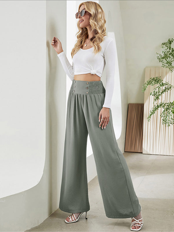 CALORA_ Geweven hoge taille wijde broek