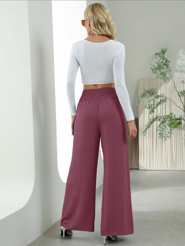 CALORA_ Geweven hoge taille wijde broek