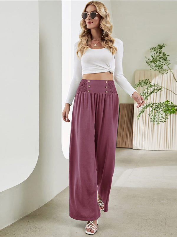CALORA_ Geweven hoge taille wijde broek