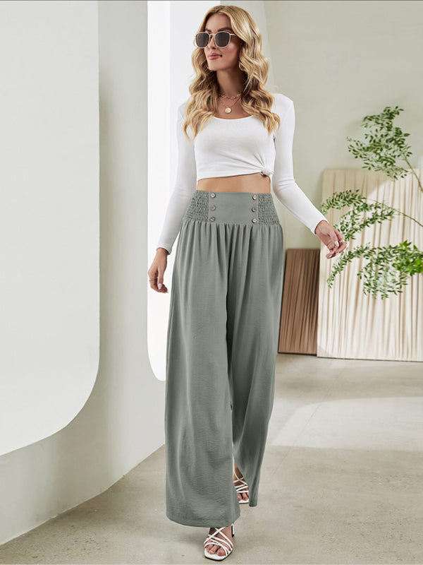 CALORA_ Geweven hoge taille wijde broek