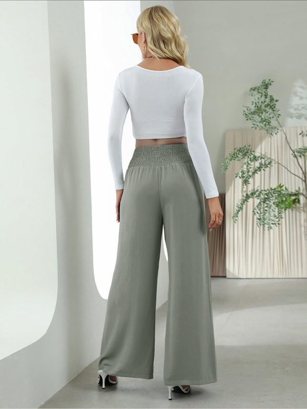 CALORA_ Geweven hoge taille wijde broek