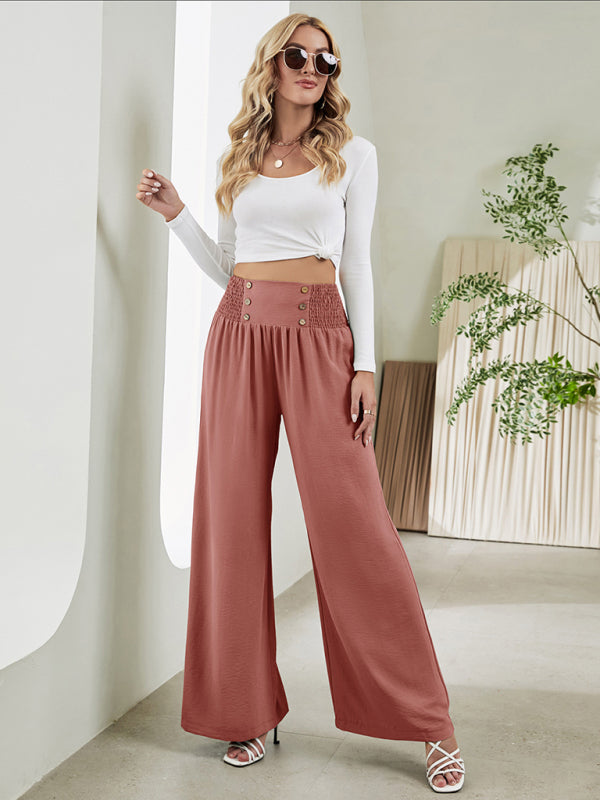 CALORA_ Geweven hoge taille wijde broek