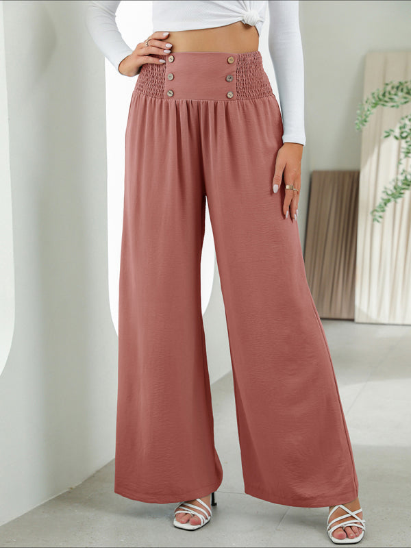 CALORA_ Geweven hoge taille wijde broek
