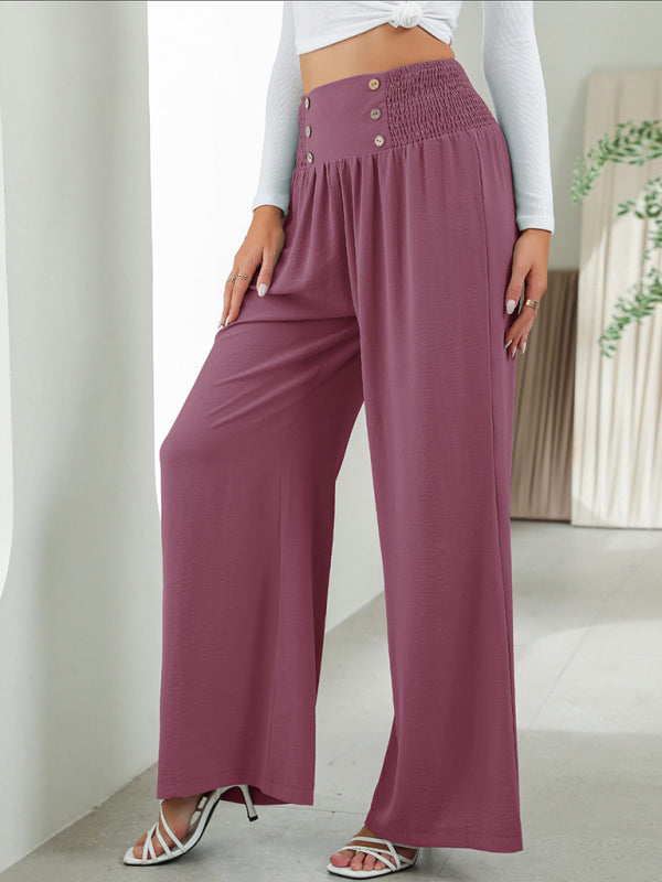 CALORA_ Geweven hoge taille wijde broek