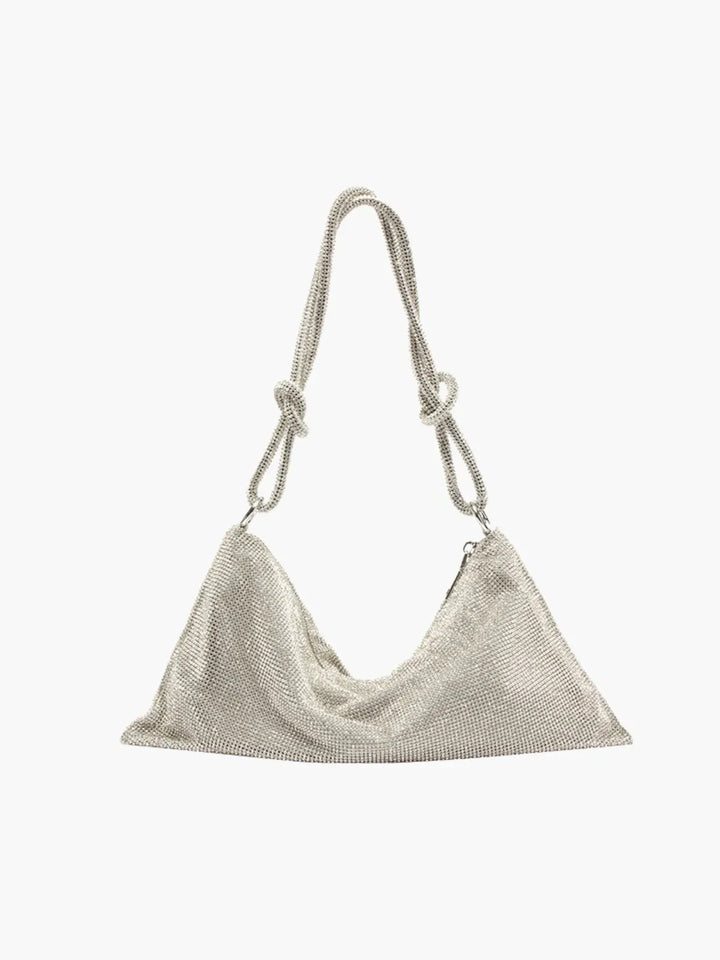 CALORA_ Glam Crystal Mesh Schoudertas Met Knotted Handle Voor Avonden