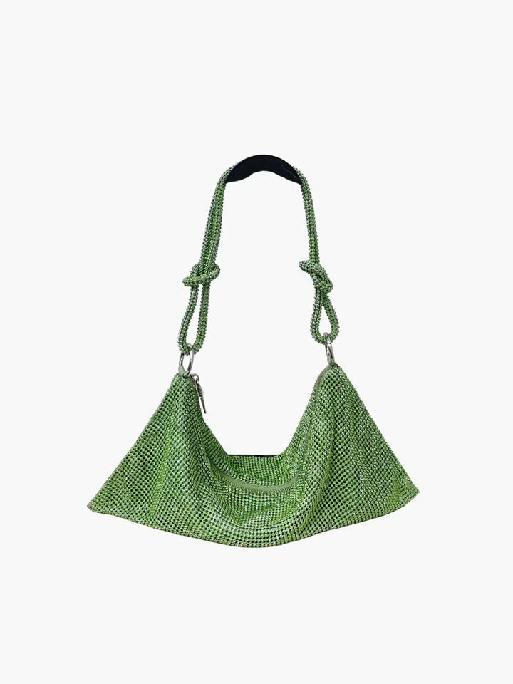 CALORA_ Glam Crystal Mesh Schoudertas Met Knotted Handle Voor Avonden