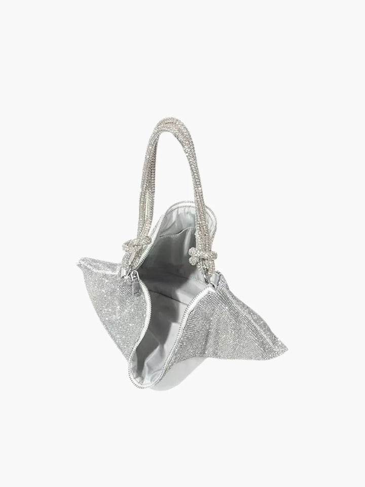 CALORA_ Glam Crystal Mesh Schoudertas Met Knotted Handle Voor Avonden