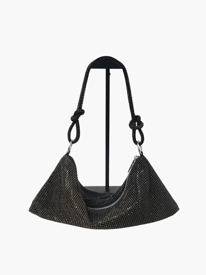 CALORA_ Glam Crystal Mesh Schoudertas Met Knotted Handle Voor Avonden
