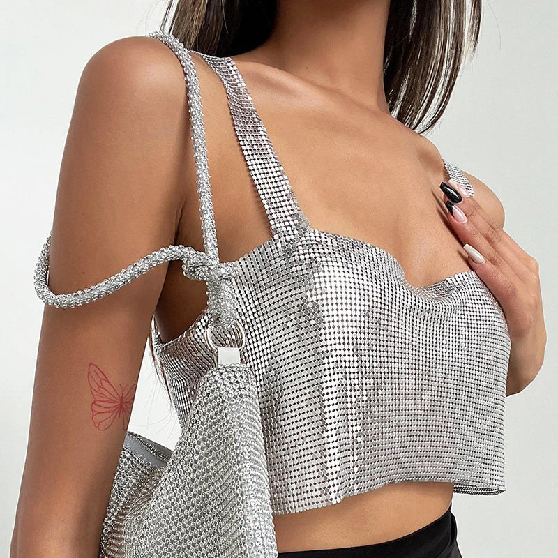 CALORA_ Glinster Cropped Top voor Vrouwen met Smalle Schouderbanden