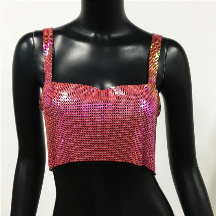 CALORA_ Glinster Cropped Top voor Vrouwen met Smalle Schouderbanden