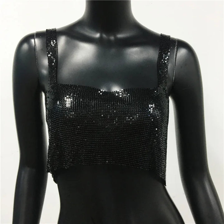 CALORA_ Glinster Cropped Top voor Vrouwen met Smalle Schouderbanden