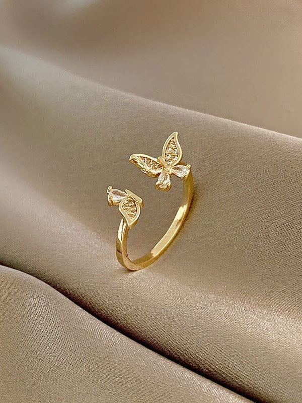 CALORA_ Gouden Vlinder Zircon Ring