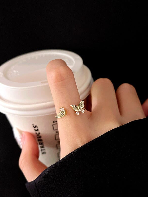CALORA_ Gouden Vlinder Zircon Ring