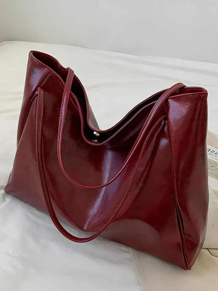 CALORA_ Grote Dames Leren Schoudertas Shopper in Burgundy Rood