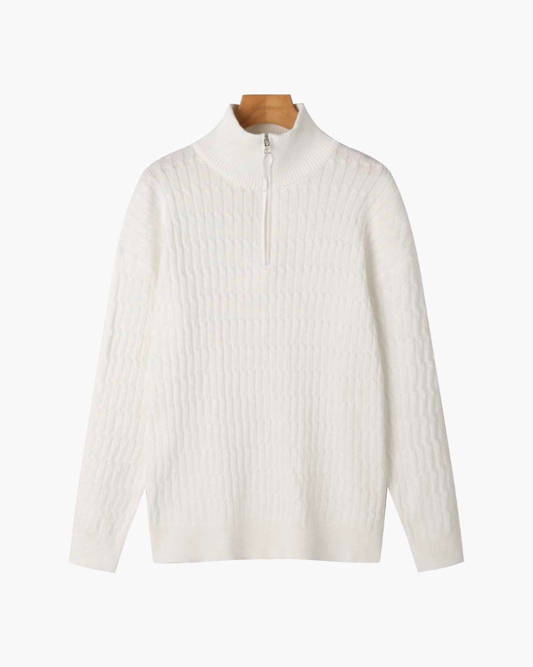 CALORA_ Half Zip Gebreide Trui Met Kabelpatroon En Hoge Hals