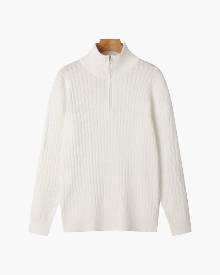 CALORA_ Half Zip Gebreide Trui Met Kabelpatroon En Hoge Hals