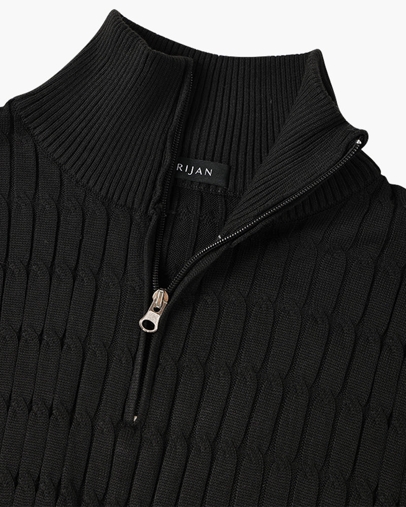 CALORA_ Half Zip Gebreide Trui Met Kabelpatroon En Hoge Hals