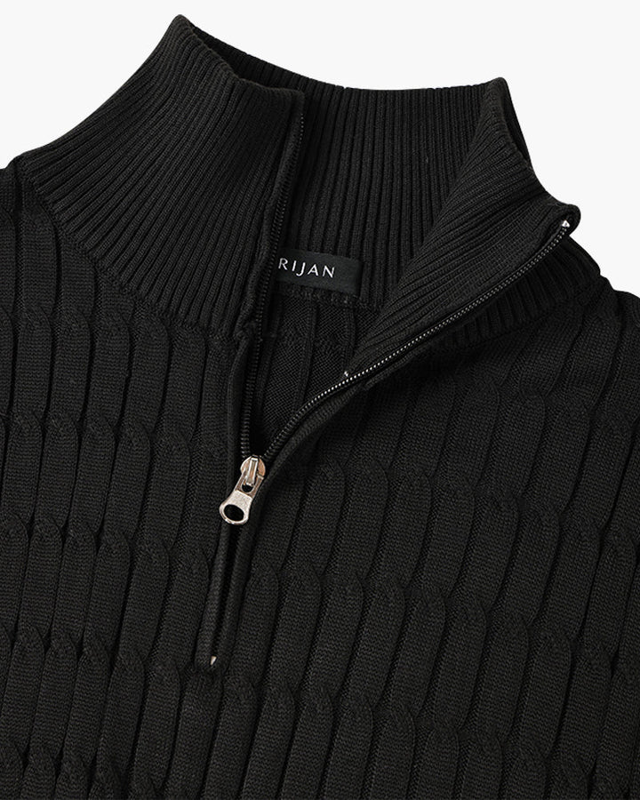 CALORA_ Half Zip Gebreide Trui Met Kabelpatroon En Hoge Hals