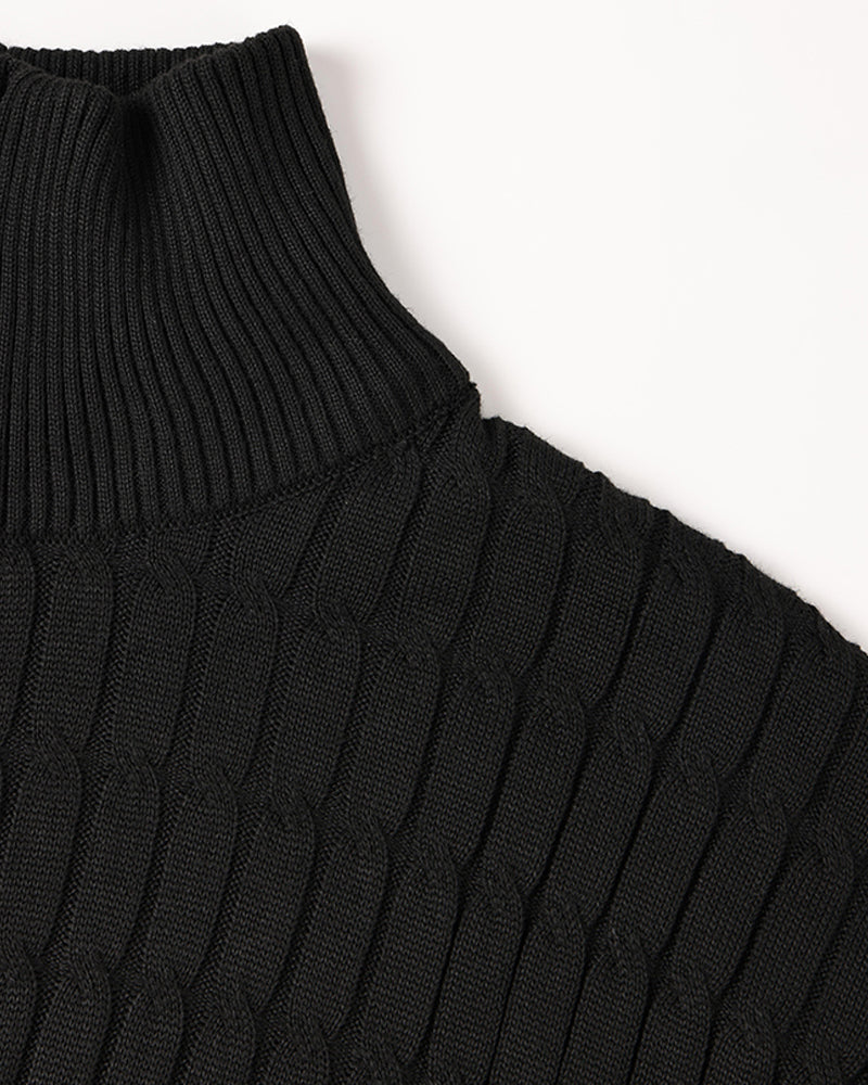 CALORA_ Half Zip Gebreide Trui Met Kabelpatroon En Hoge Hals