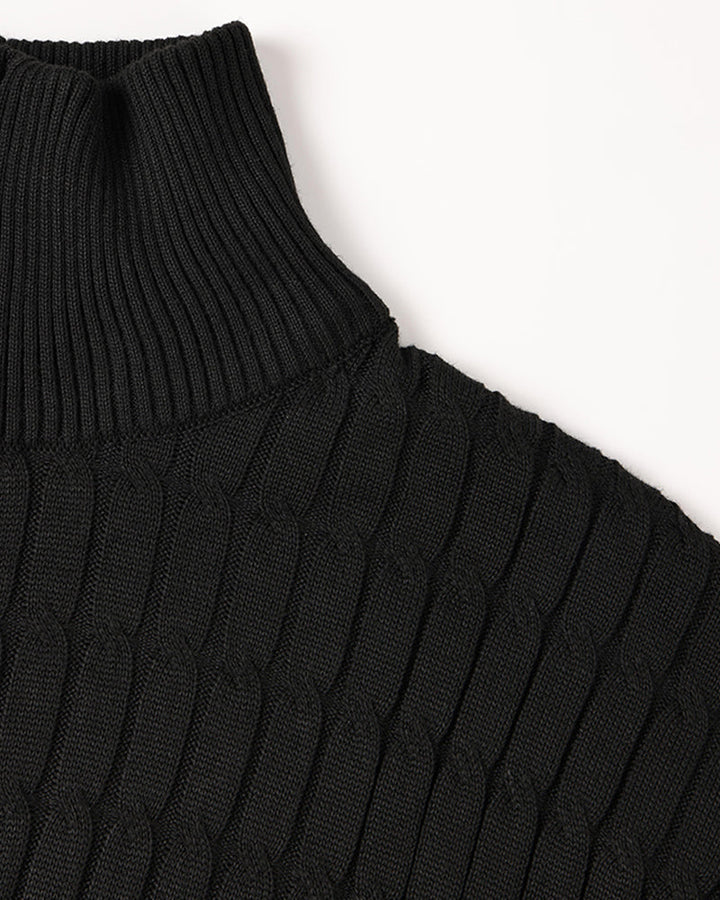 CALORA_ Half Zip Gebreide Trui Met Kabelpatroon En Hoge Hals