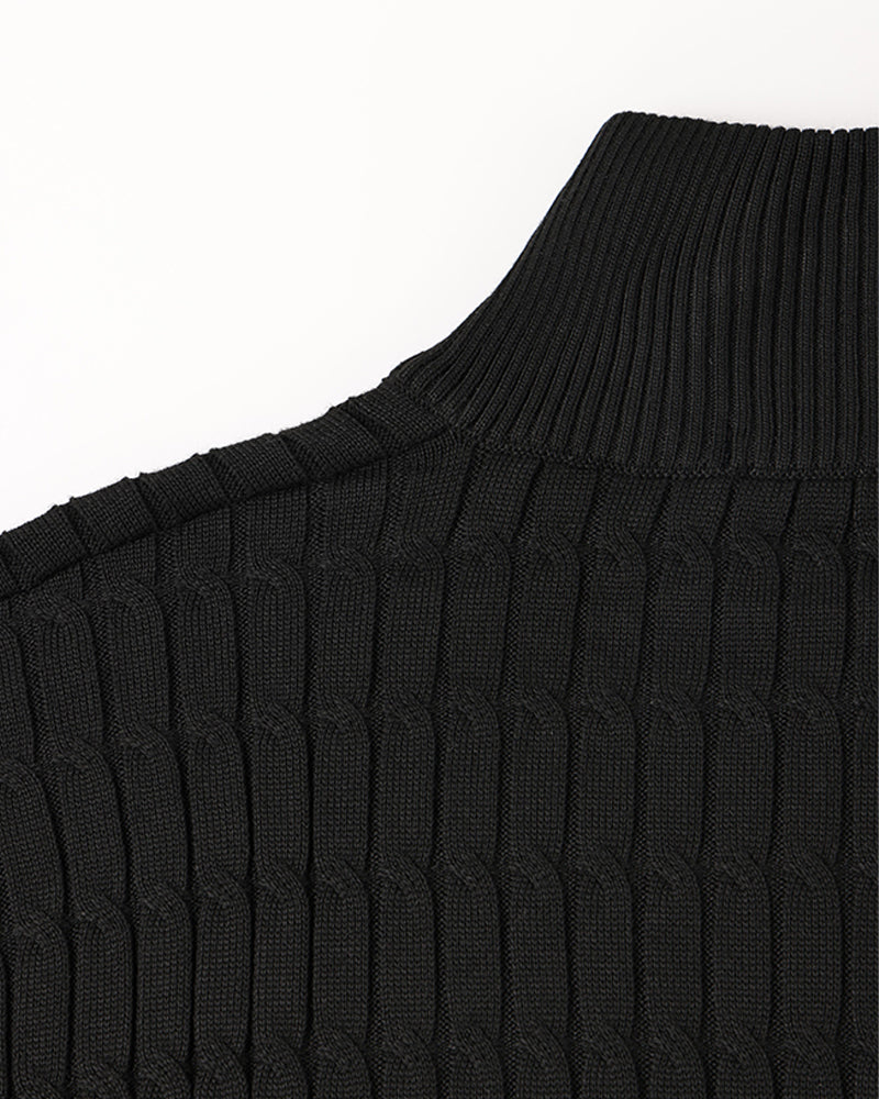 CALORA_ Half Zip Gebreide Trui Met Kabelpatroon En Hoge Hals